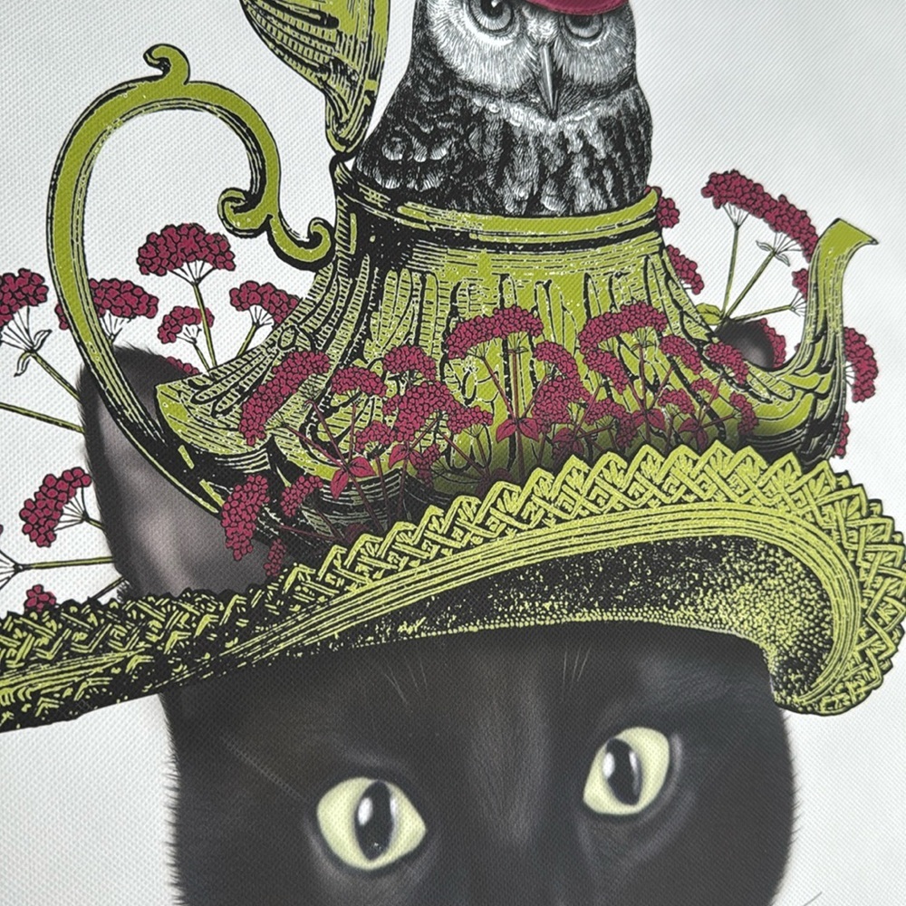 Charming Black Cat in a hat with an owl Art Print - Picture 5 of 7